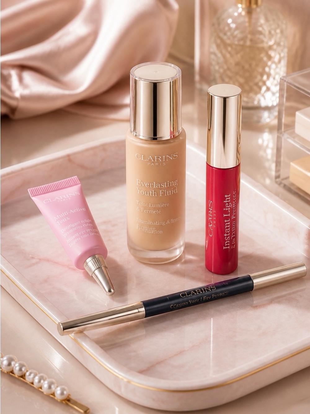 Clarins Instant Light Natural Lip Perfector - Pink four piece bundle